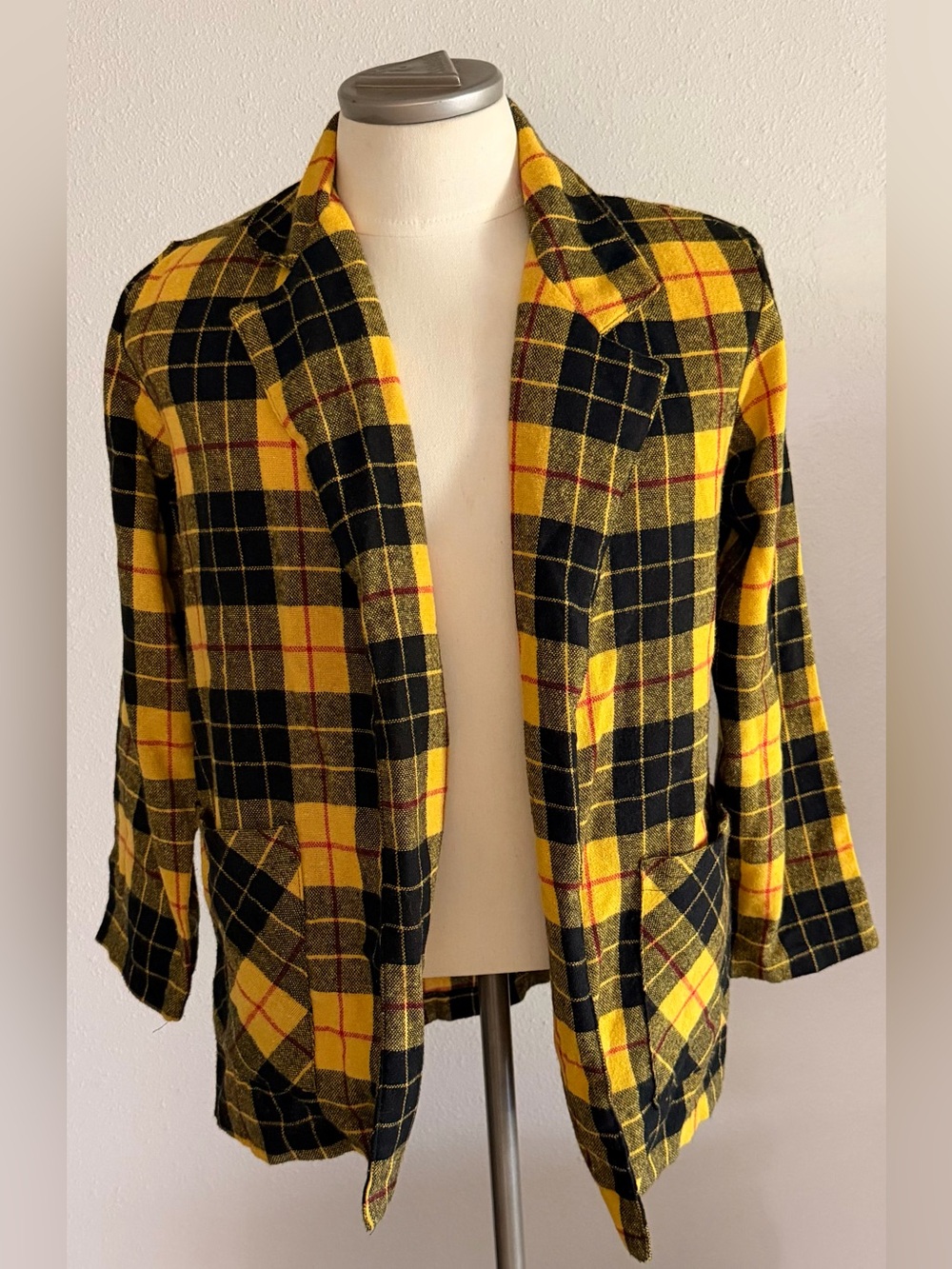 Jerry Leigh Vintage Clueless Yellow Plaid Open-Front Blazer Jacket Medium